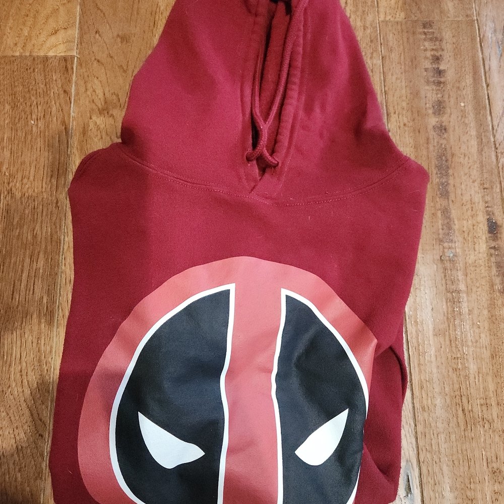 Marvel Dead Pool Red Hoodie with Black and White Logo Mens Size Small
